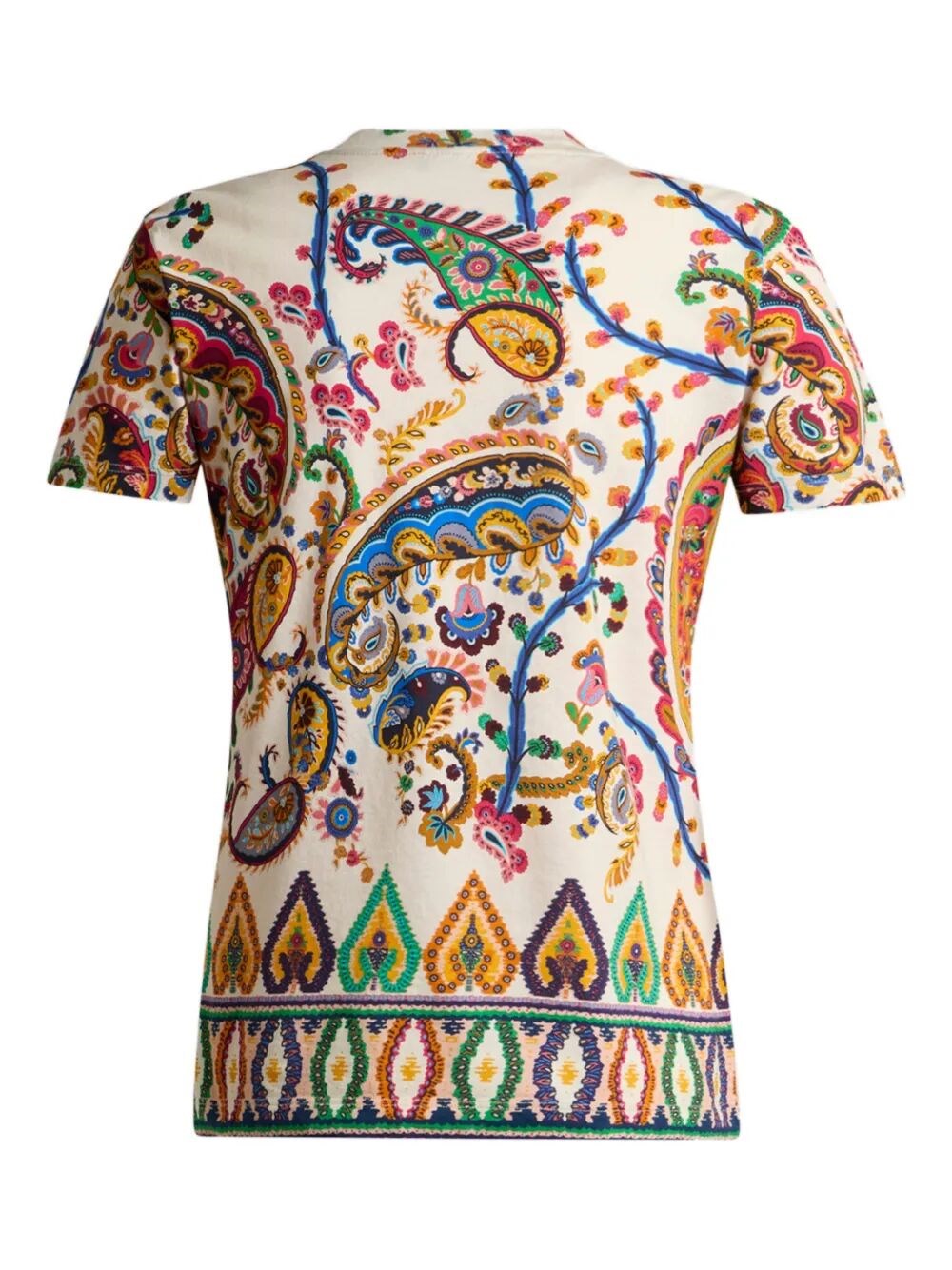 COTTON T-SHIRT WITH FLORAL PAISLEY AND MEDALLION MOTIF