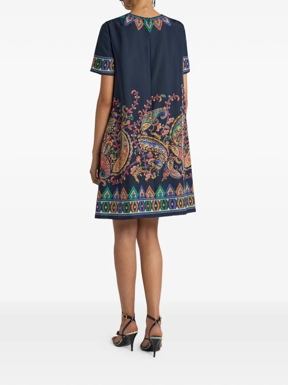 SILK MINI TUNIC DRESS WITH PLACED FLORAL PAISLEY PRINT