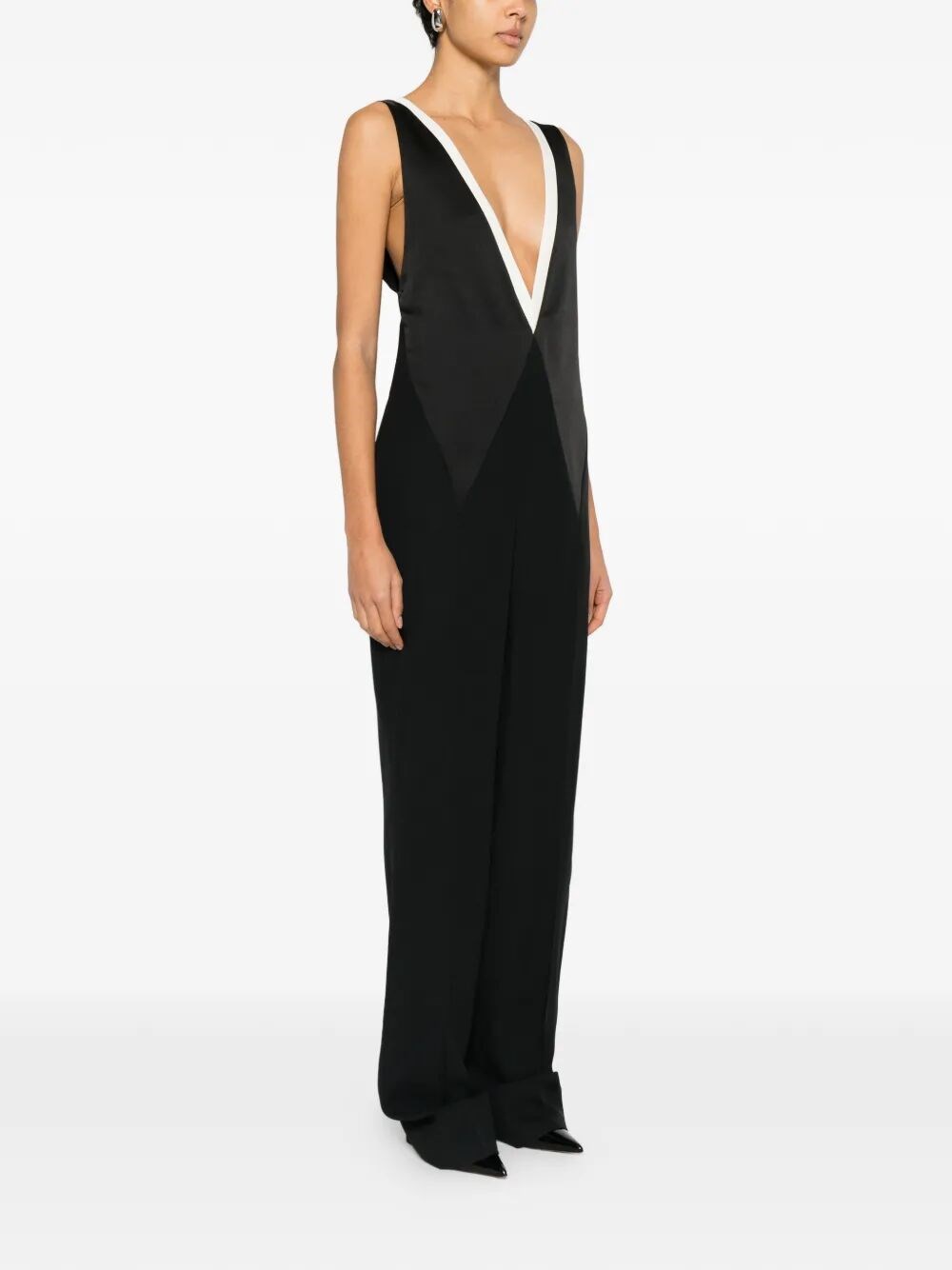 CONTRAST V-NECK JUMPSUIT 