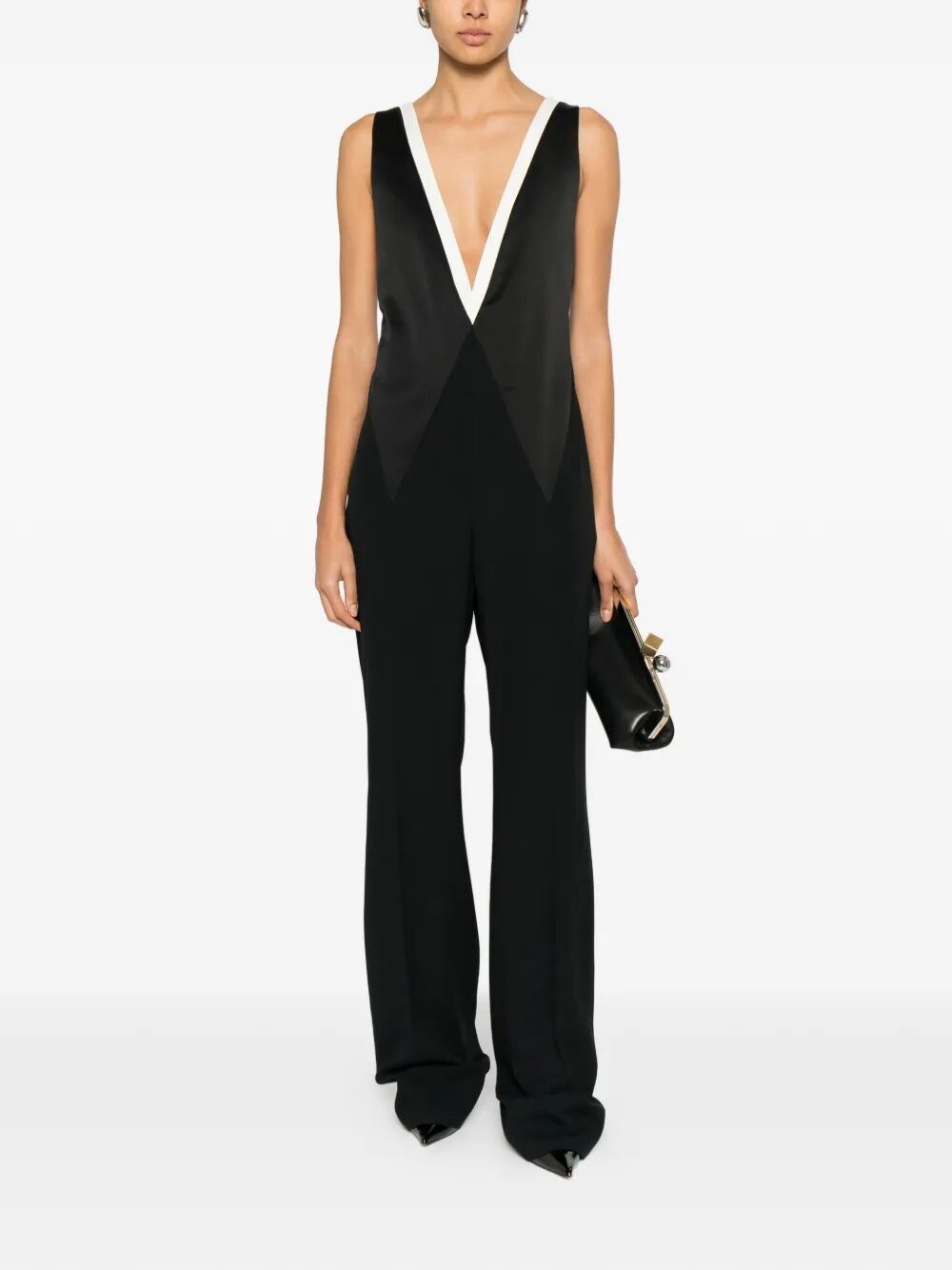 CONTRAST V-NECK JUMPSUIT 