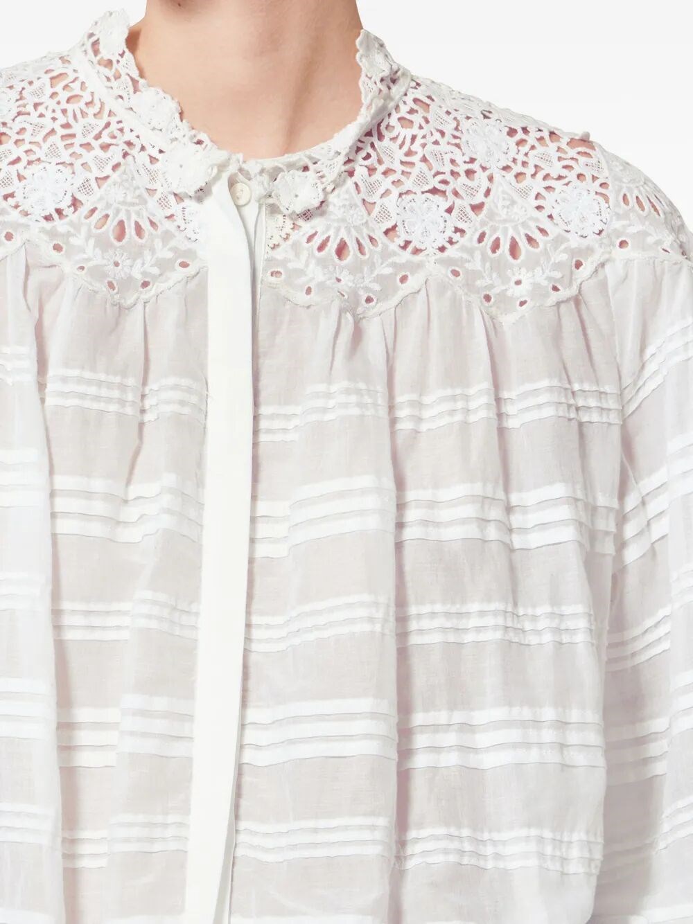 POLLY COTTON AND FLORAL LACE BLOUSE