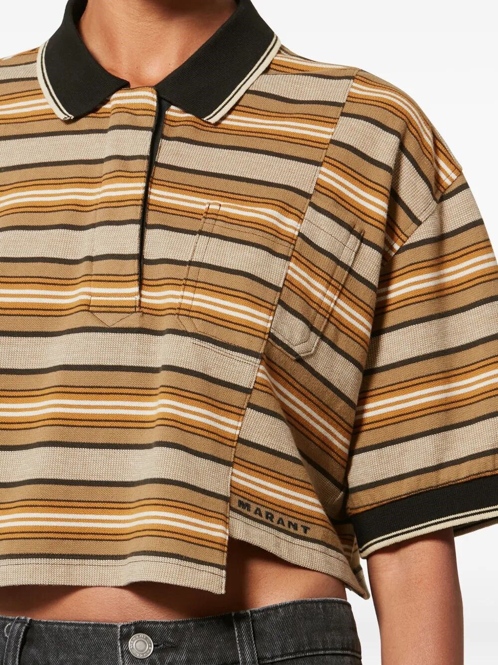 ISALYNE STRIPED COTTON PIQUÉ POLO SHIRT