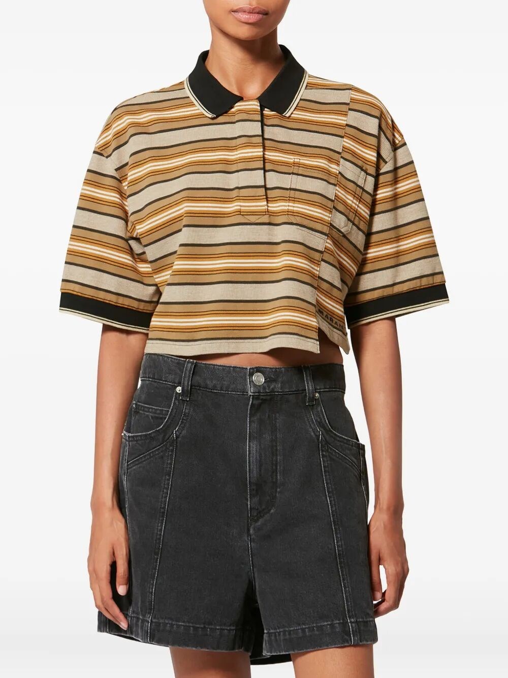 ISALYNE STRIPED COTTON PIQUÉ POLO SHIRT