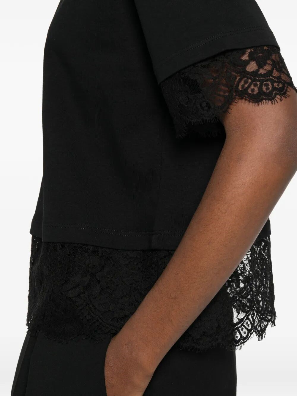 LACE DETAIL COTTON JERSEY T-SHIRT