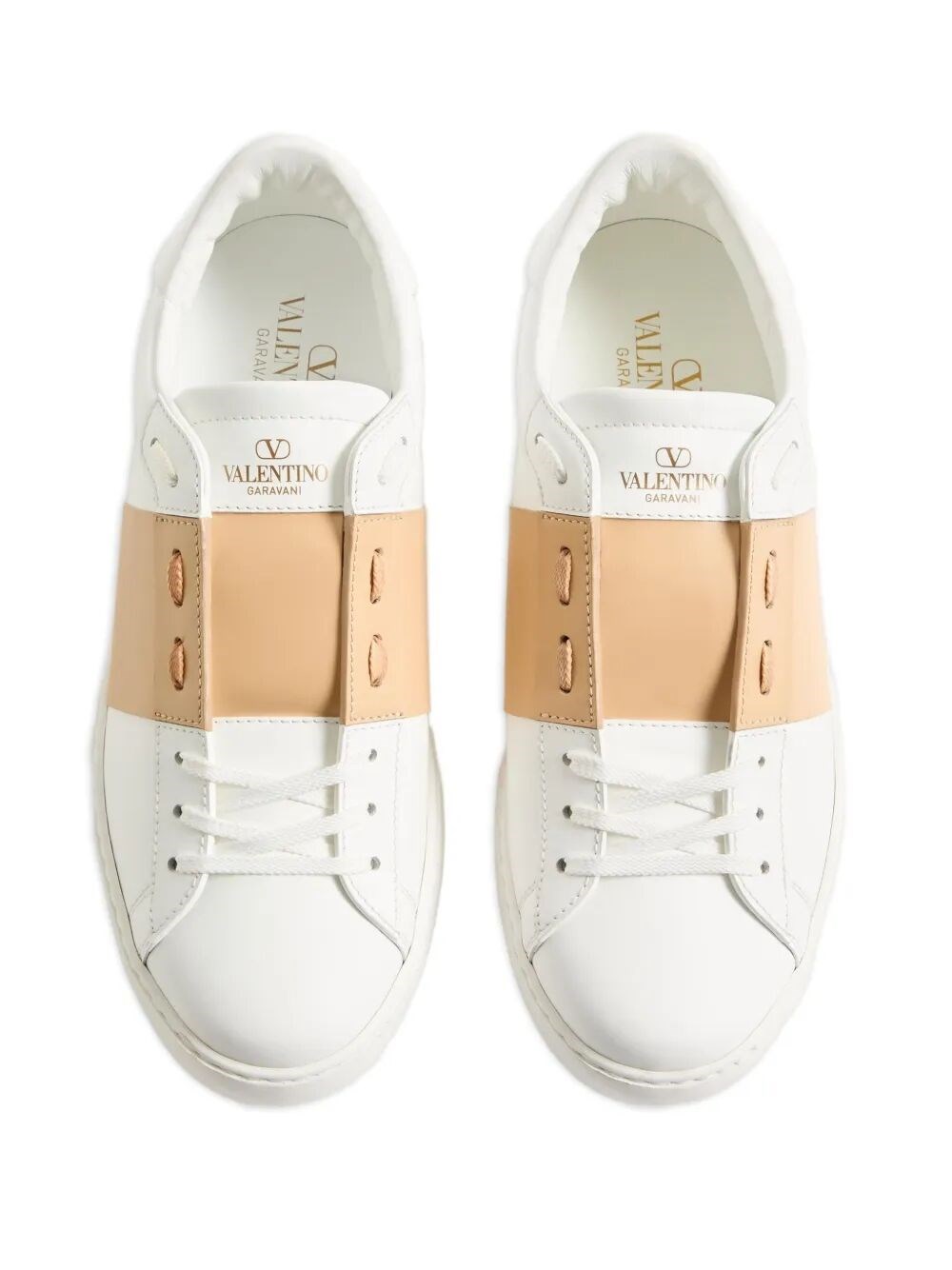 OPEN LEATHER SNEAKERS WITH CONTRAST BAND AND STUD DETAILS
