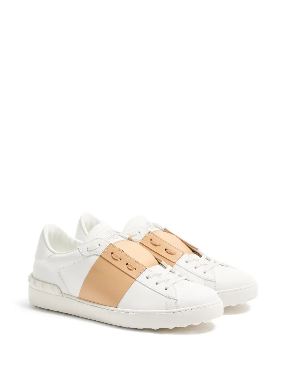 OPEN LEATHER SNEAKERS WITH CONTRAST BAND AND STUD DETAILS