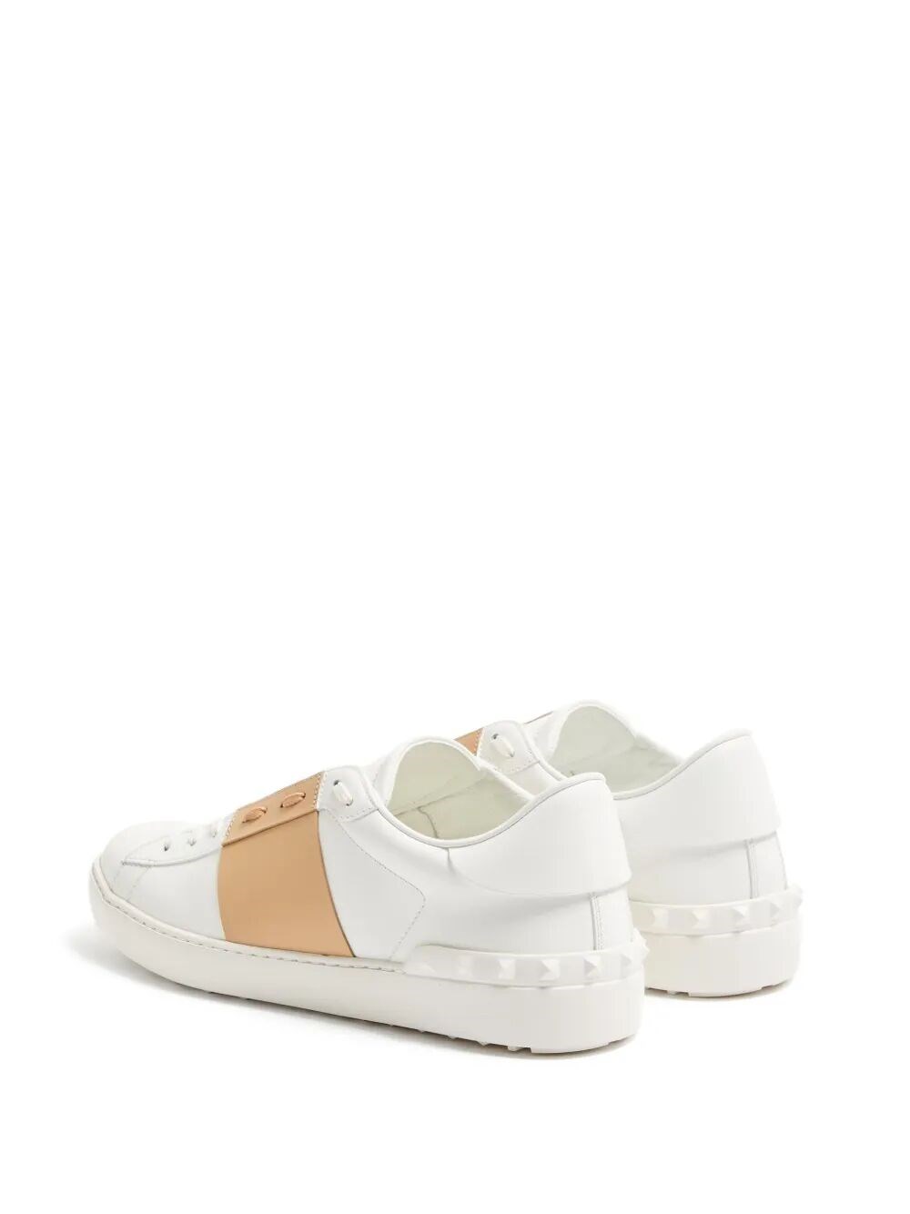 OPEN LEATHER SNEAKERS WITH CONTRAST BAND AND STUD DETAILS