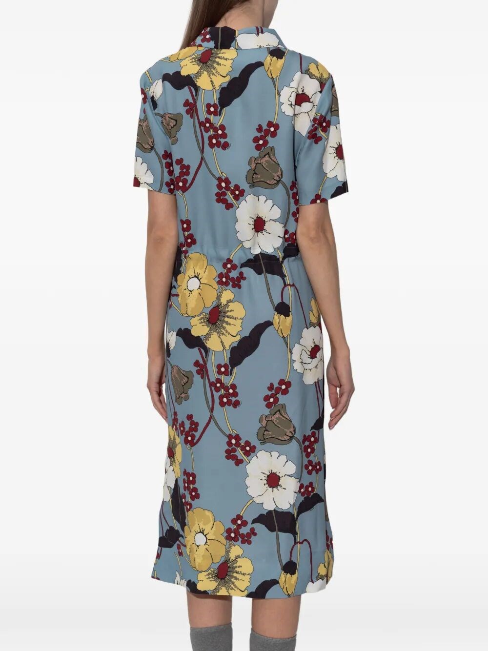 FLORAL-PRINT V-NECK MIDI DRESS