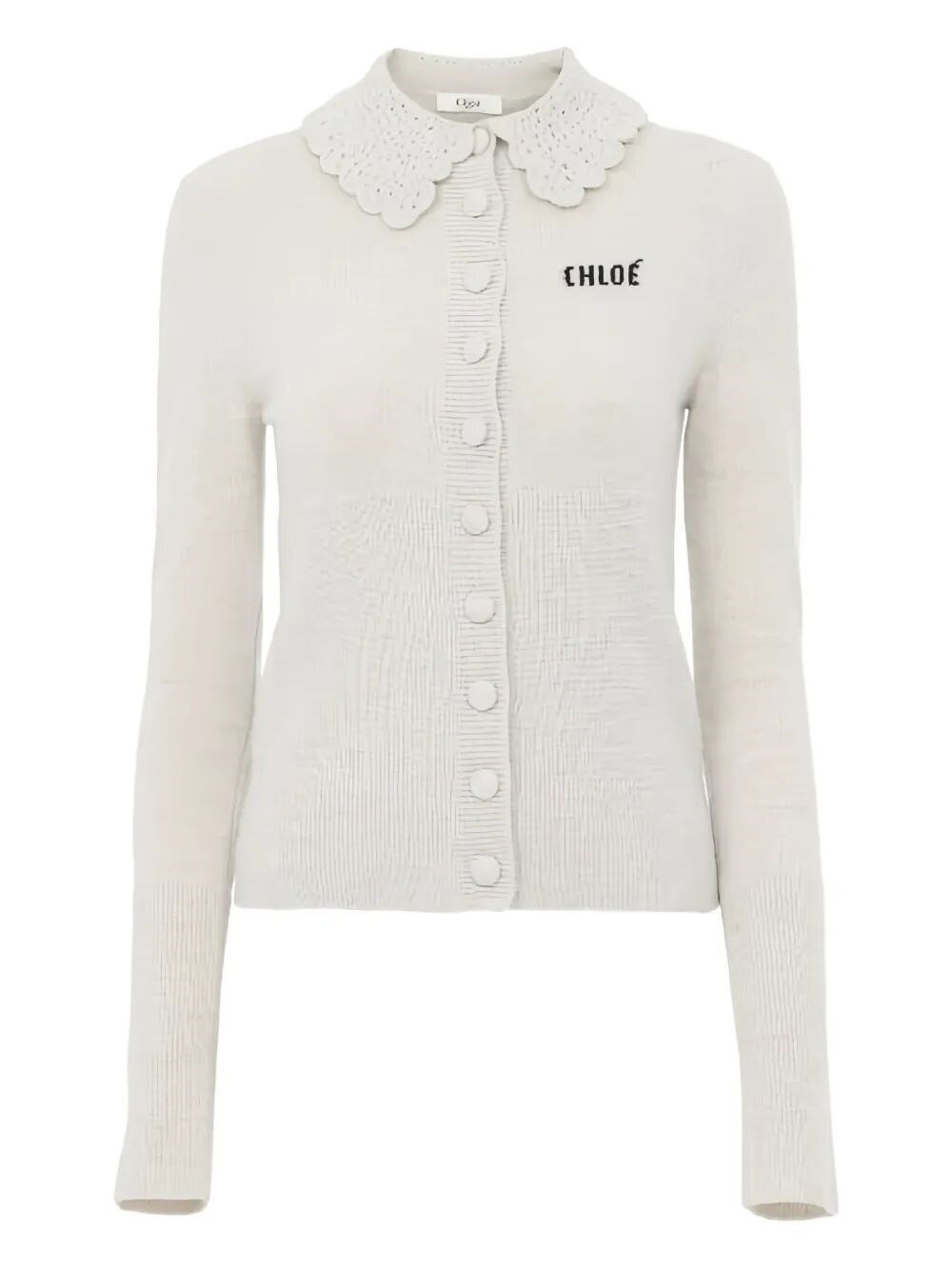 CROCHETED COLLAR WOOL CARDIGAN