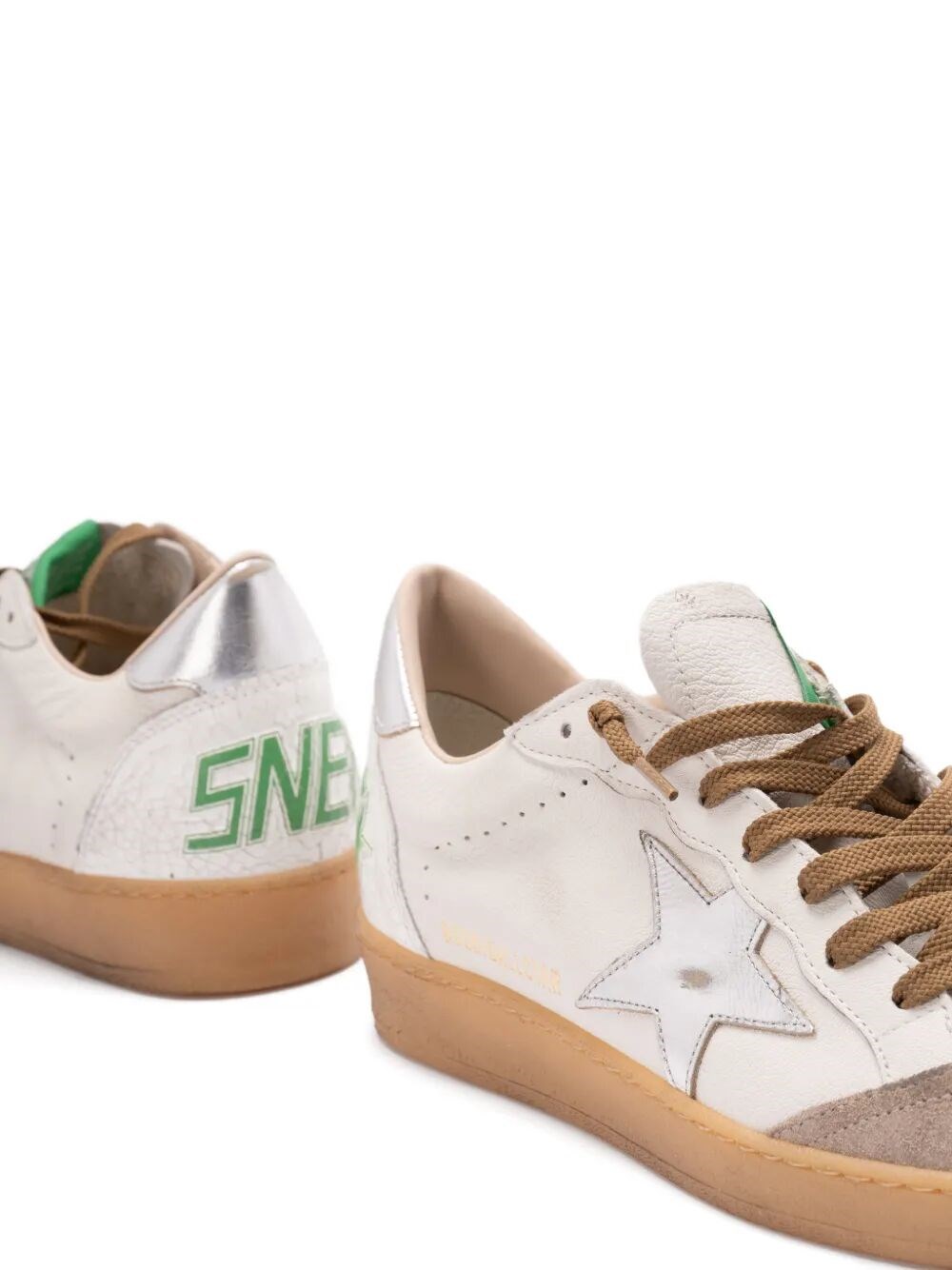 BALL STAR NAPPA LEATHER AND SUEDE SNEAKERS WITH LAMINATED STAR AND HEEL TAB