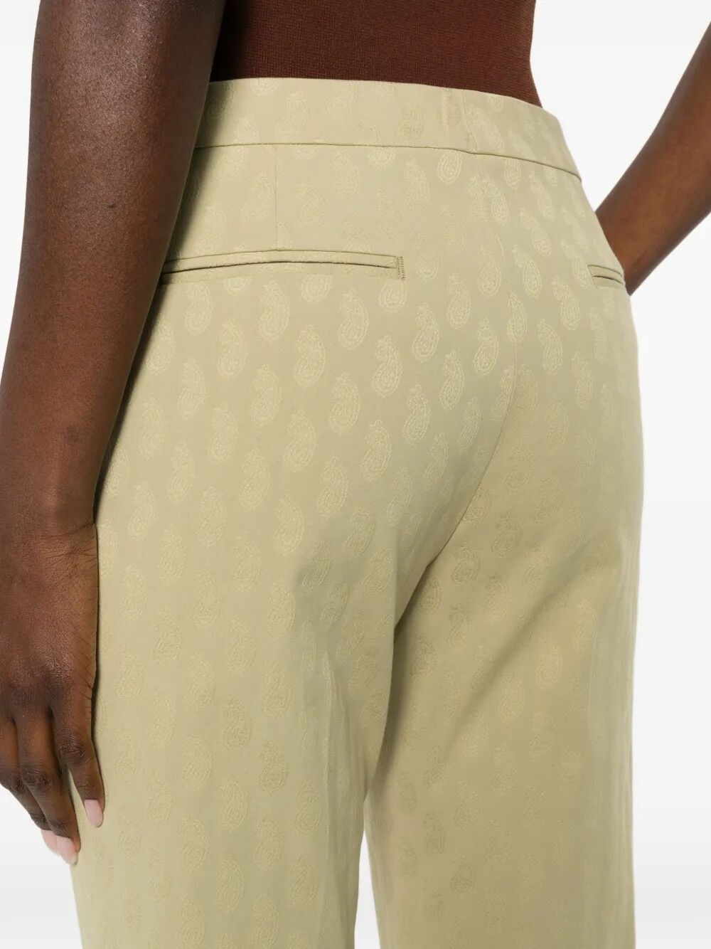 CROPPED COTTON JACQUARD TROUSERS WITH MICRO PAISLEY MOTIF