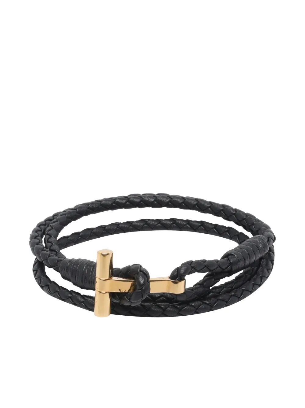 Tom Ford Men's Black Woven Leather T-Bracelet