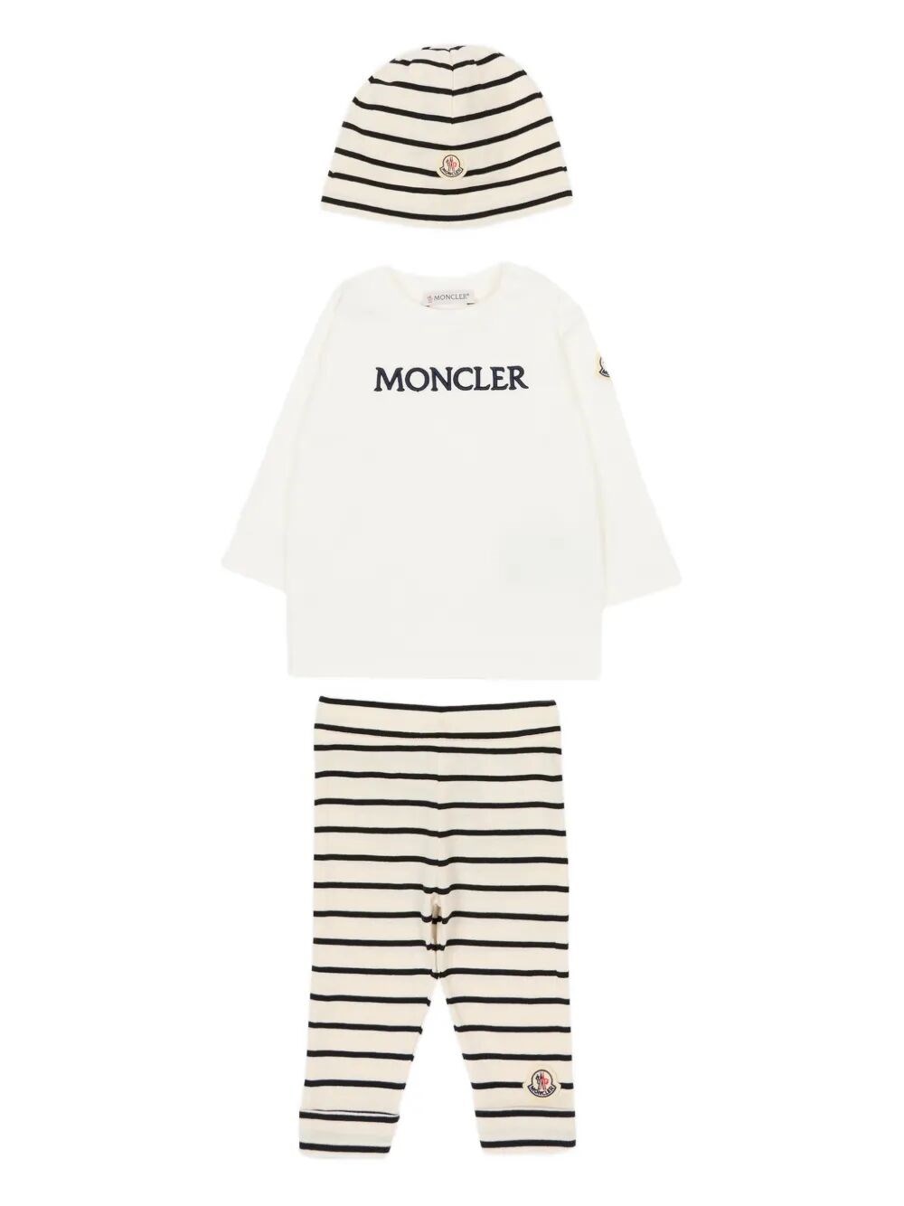 Moncler Kids Girls Nude & Neutrals 3-Piece Striped Cotton Set