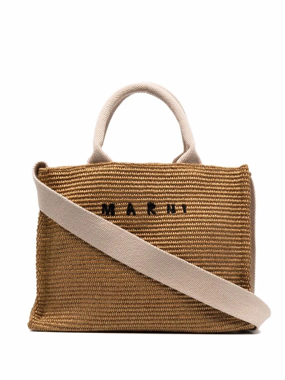 RAFFIA-EFFECT SMALL TOTE BAG