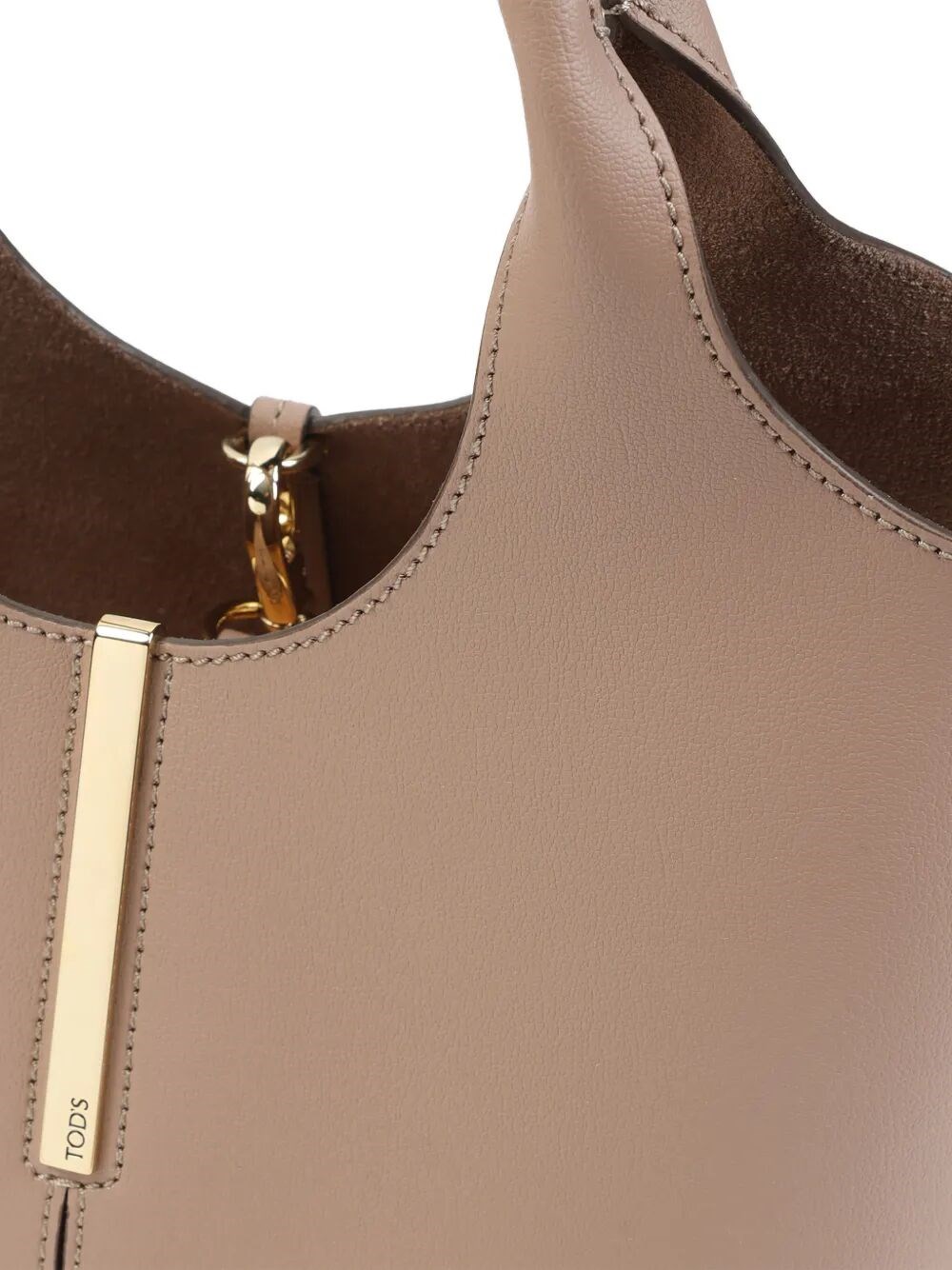 LEATHER MINI TOTE BAG WITH BRANDED METAL BAR ACCESSORY