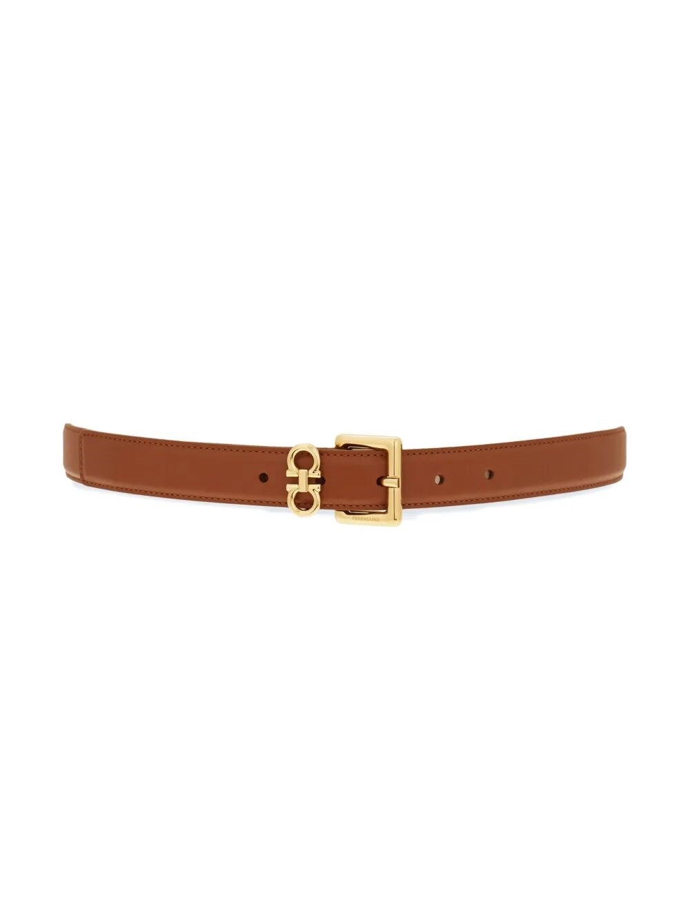 DOUBLE GANCINI SQUARE BUCKLE LEATHER BELT