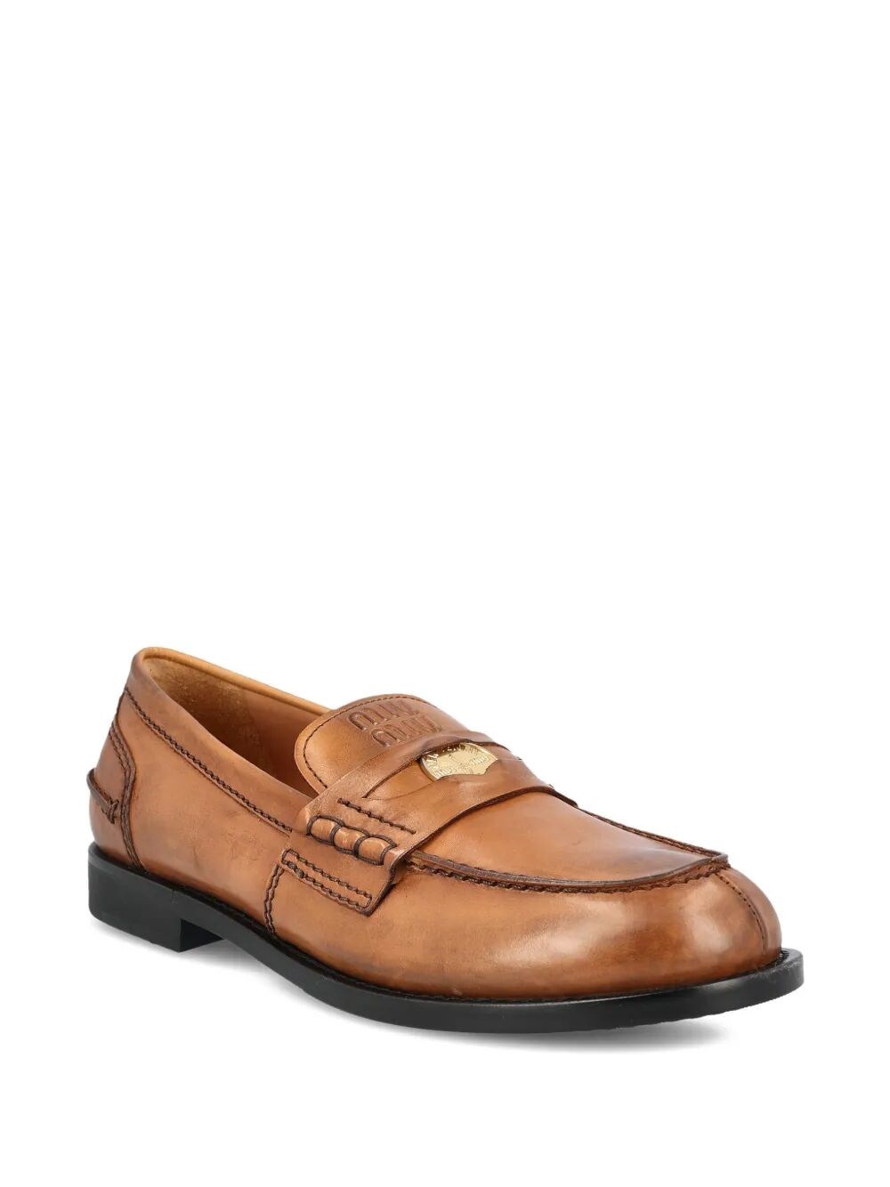 VINTAGE-EFFECT LEATHER PENNY LOAFERS