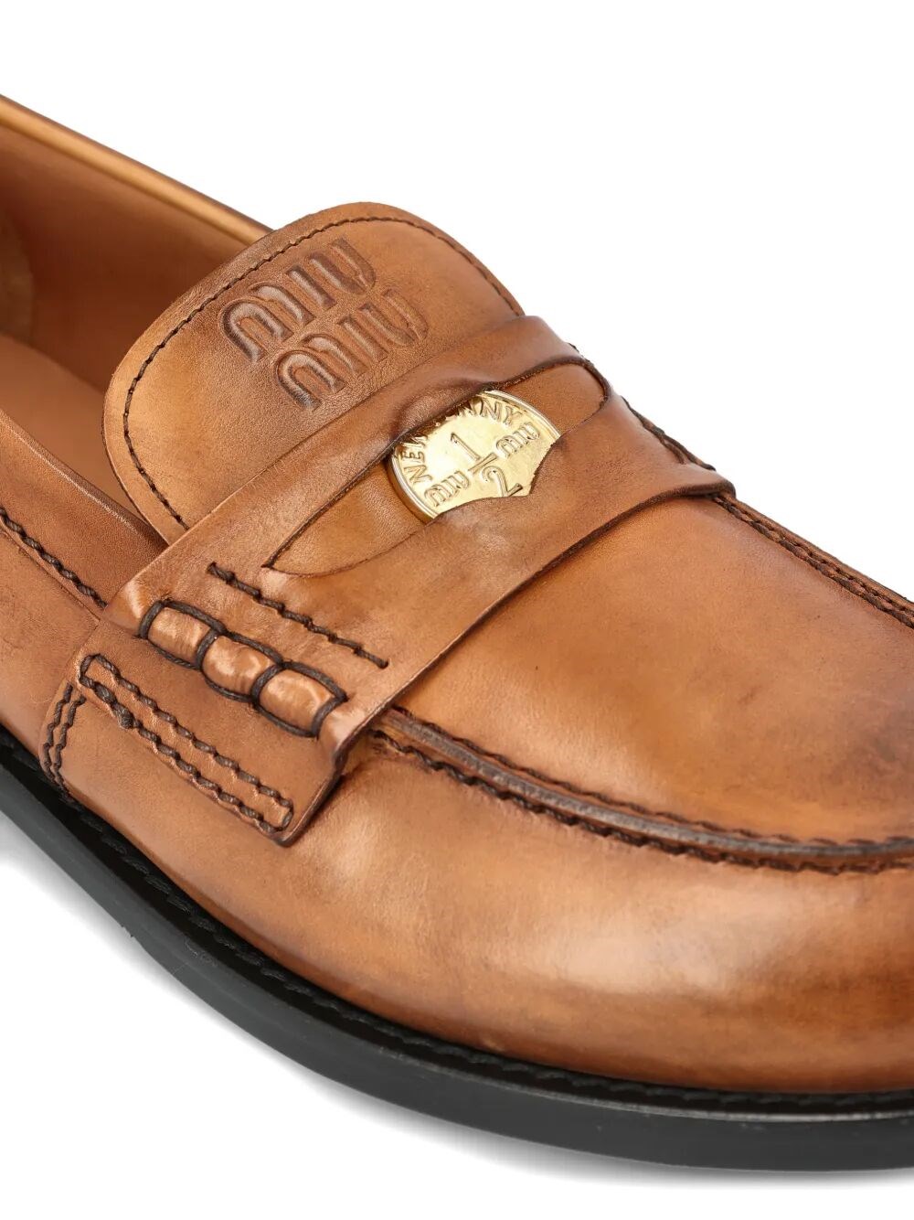 VINTAGE-EFFECT LEATHER PENNY LOAFERS