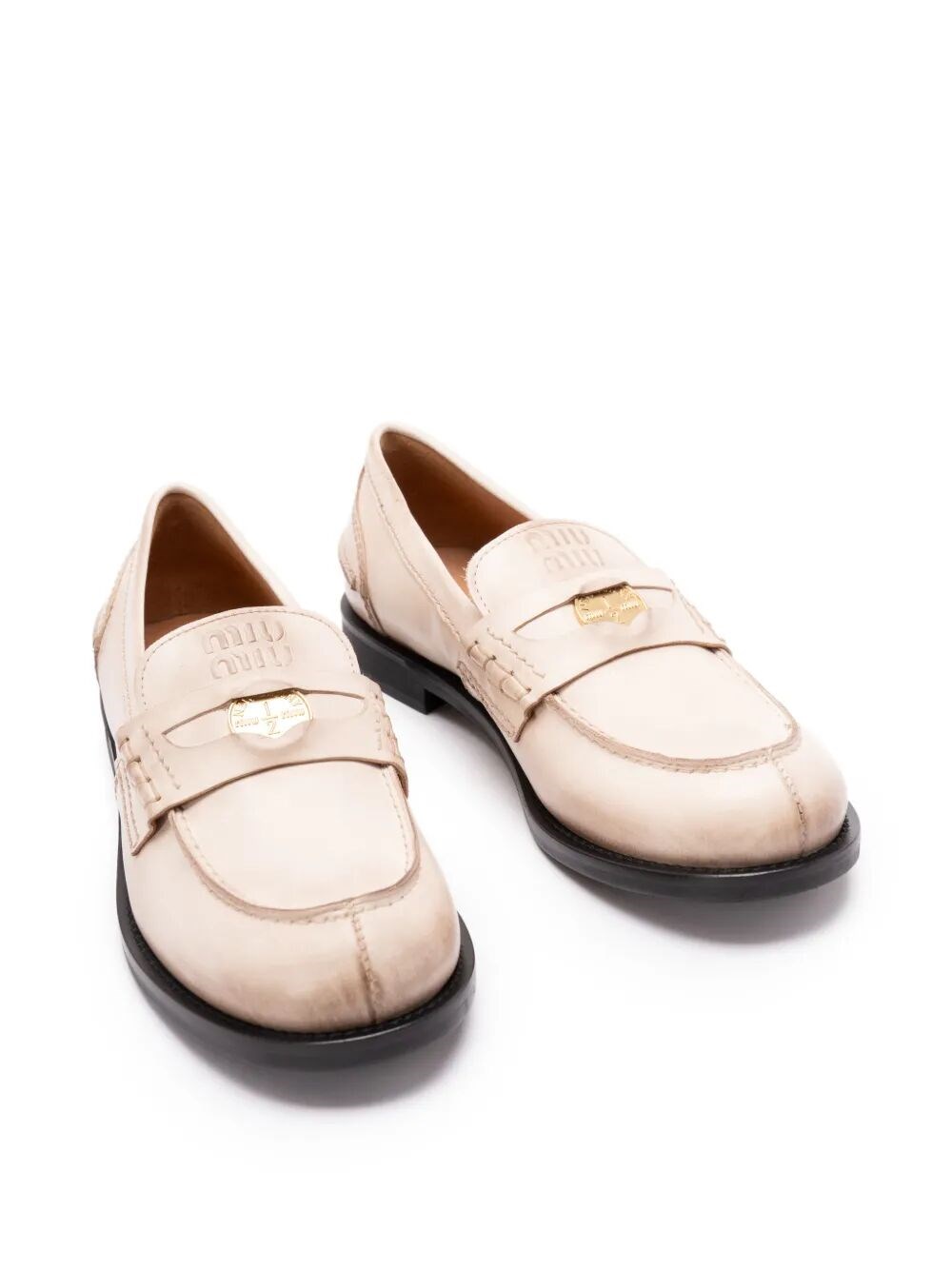 VINTAGE-EFFECT LEATHER PENNY LOAFERS