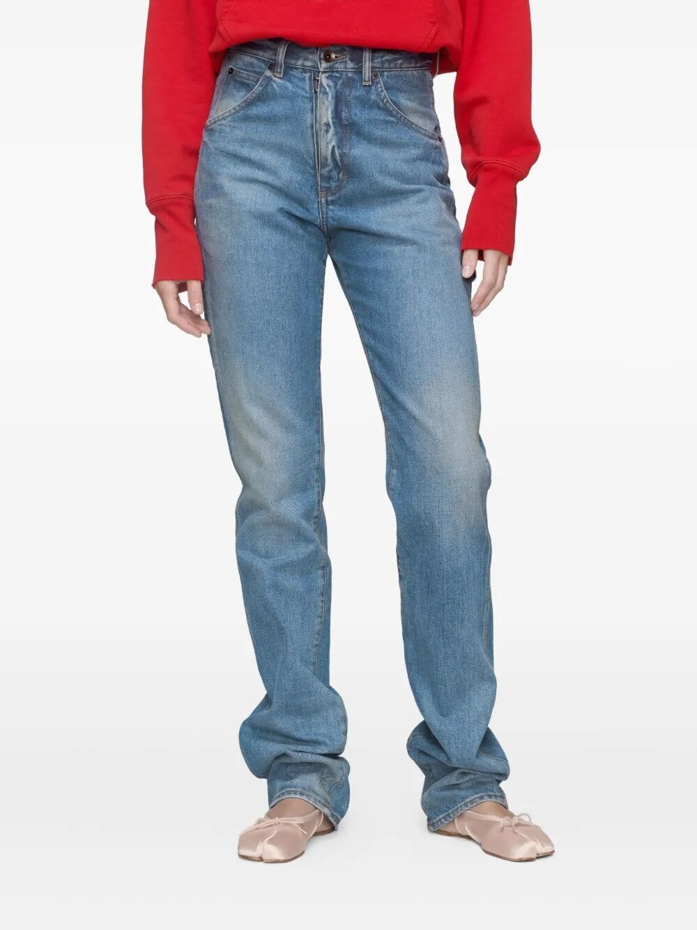 FADING-EFFECT DENIM STRAIGHT-LEG JEANS