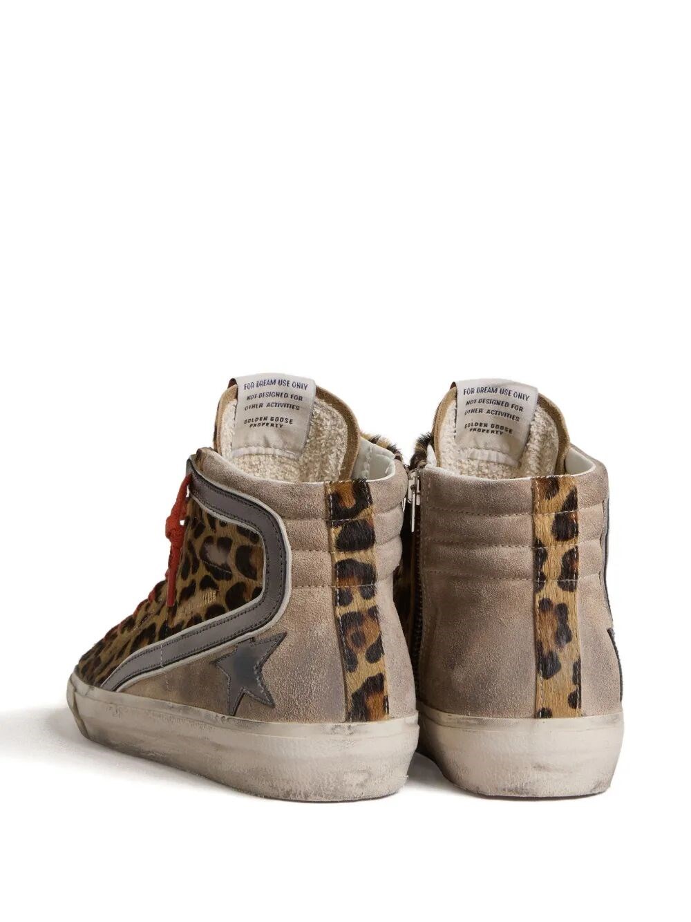 SLIDE SNEAKERS IN LEOPARD-PRINT PONY SKIN WITH METALLIC LEATHER STAR AND FLASH