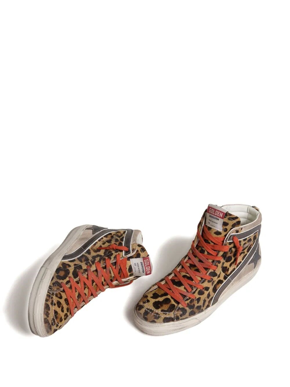 SLIDE SNEAKERS IN LEOPARD-PRINT PONY SKIN WITH METALLIC LEATHER STAR AND FLASH