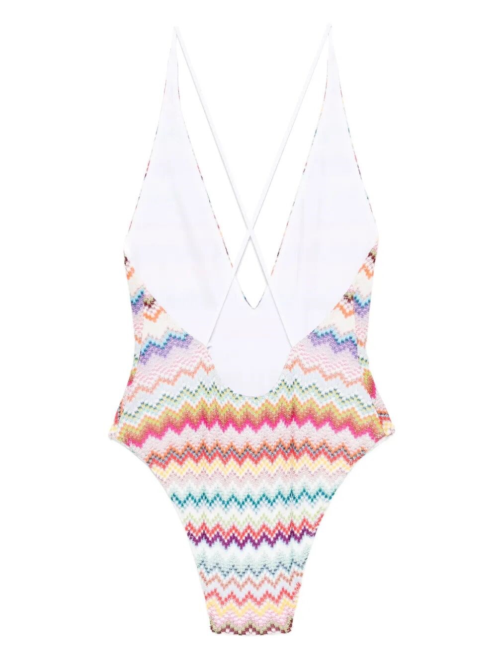 V-NECK ONE-PIECE SWIMSUIT IN LAMÉ VISCOSE WITH PIXEL-EFFECT ZIGZAG PATTERN