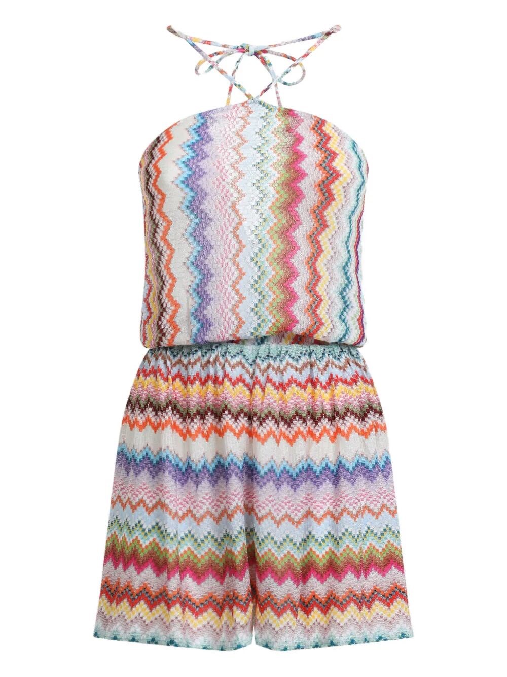 SHORT JUMPSUIT IN LAMÉ VISCOSE WITH PIXEL-EFFECT ZIGZAG PATTERN