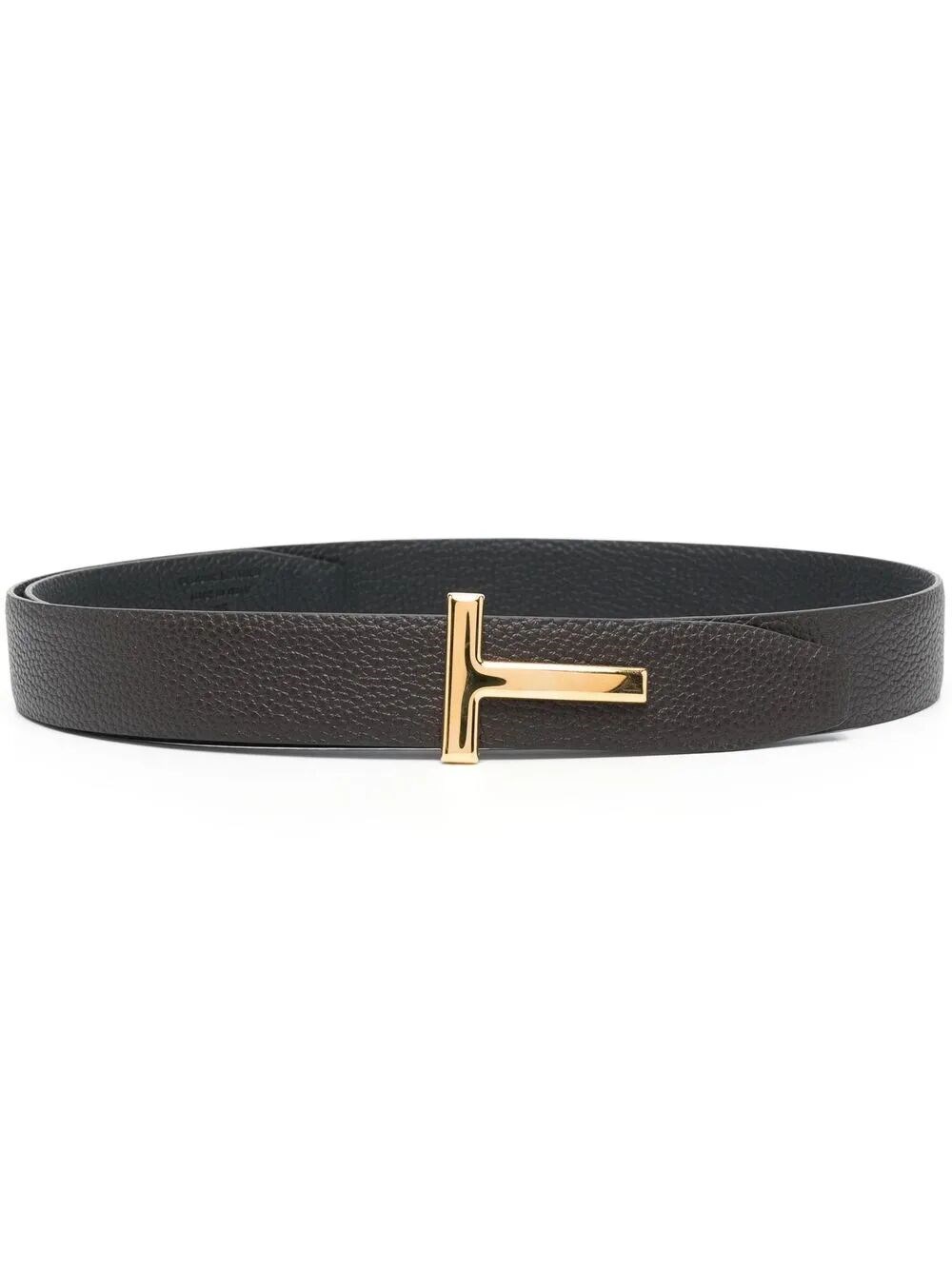Tom Ford Men's Brown Hammered Leather Belt With T Buckle