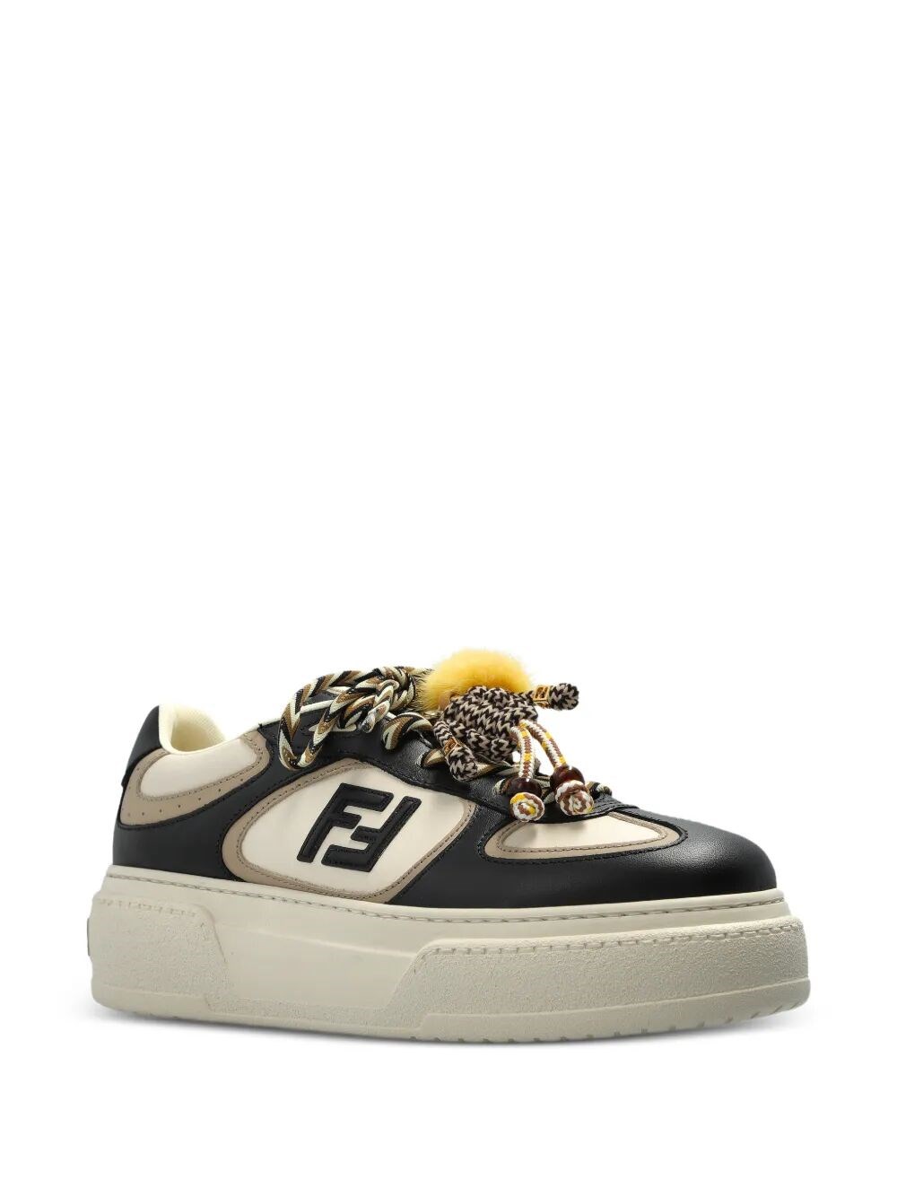 FENDI MATCH LEATHER PLATFORM SNEAKERS WITH CHARMS
