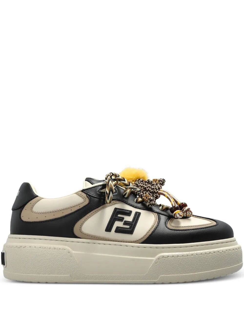 FENDI MATCH LEATHER PLATFORM SNEAKERS WITH CHARMS