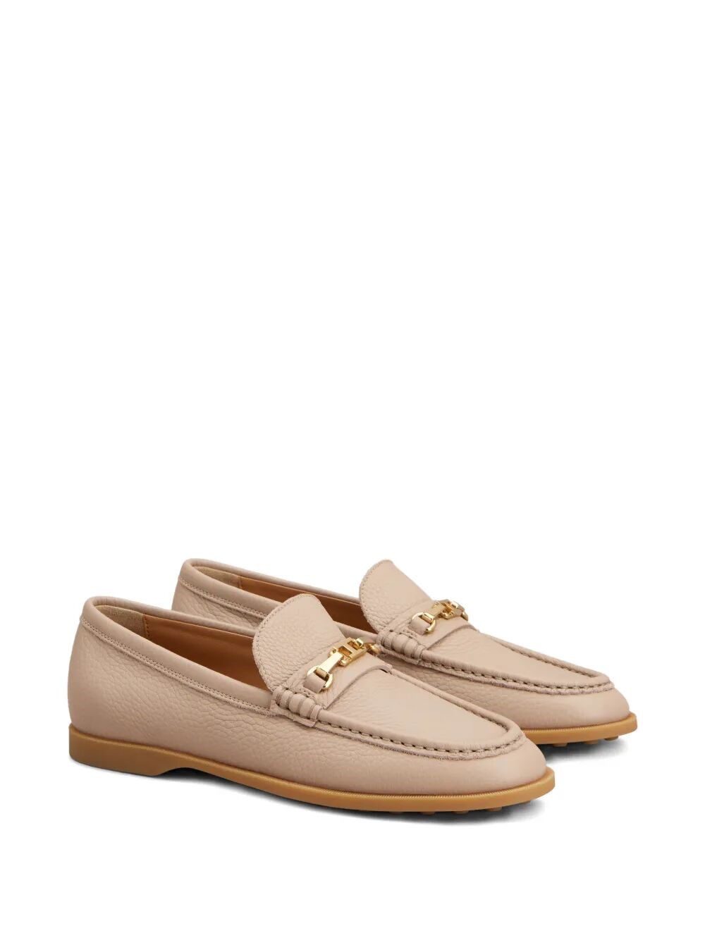 GOLD-TONE BUCKLE GRAINED LEATHER LOAFERS