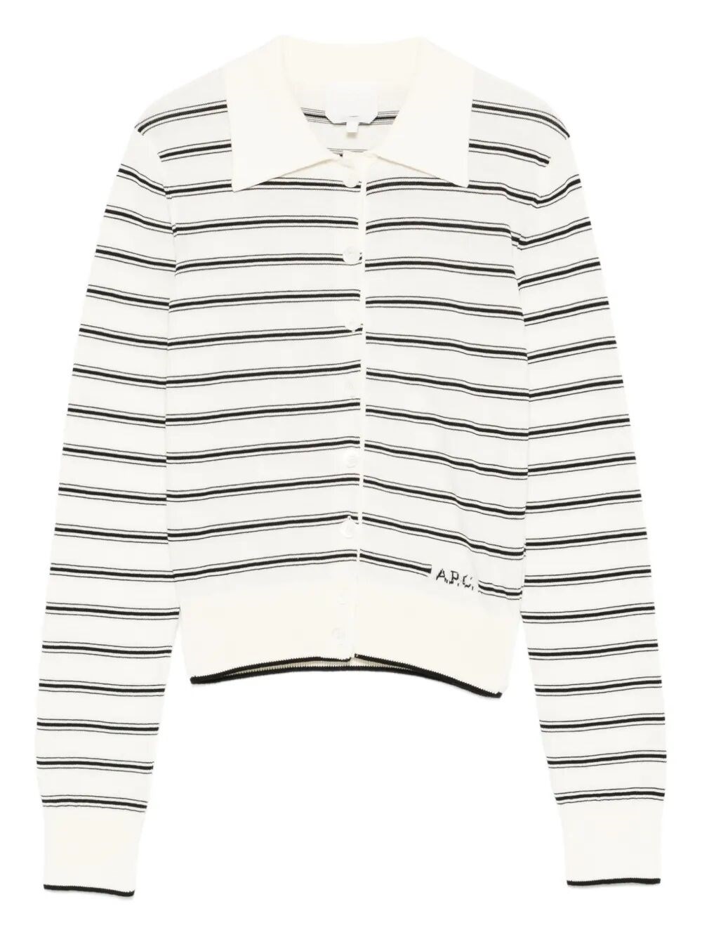 POLO-COLLAR COTTON STRIPED CARDIGAN