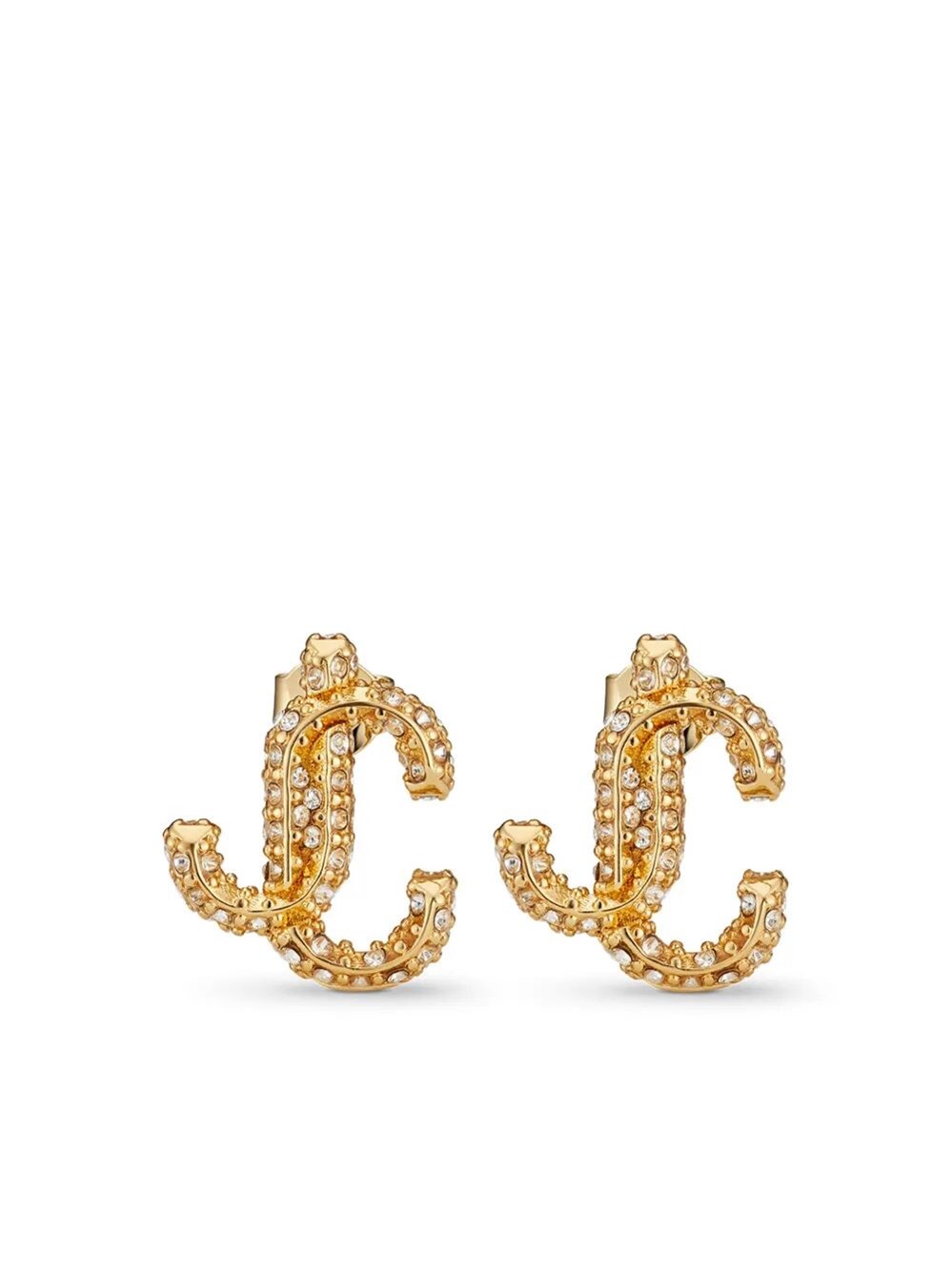 GOLD-FINISH METAL JC STUD EARRINGS WITH SWAROVSKI CRYSTALS
