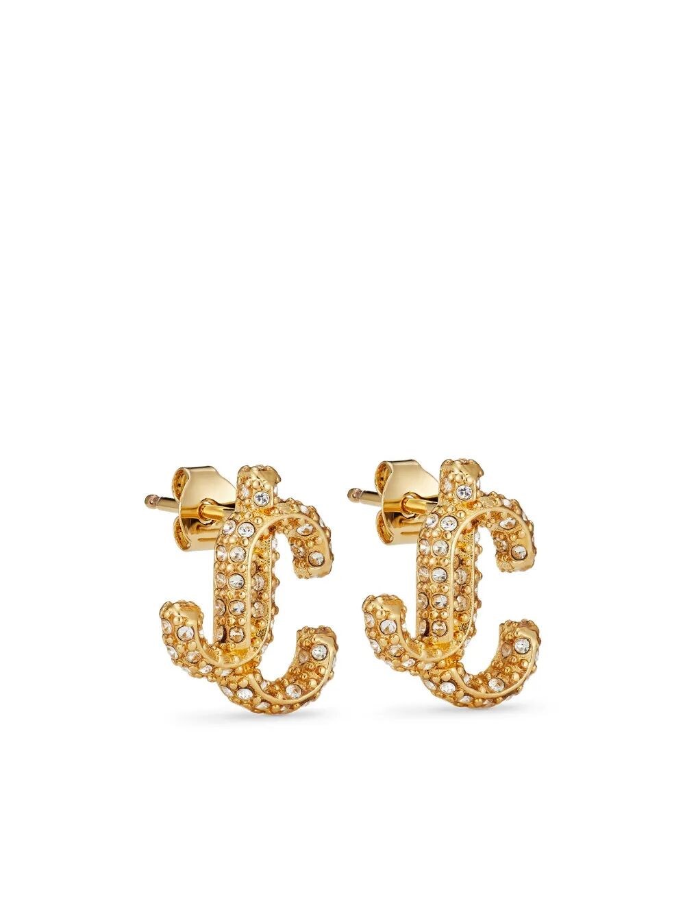 GOLD-FINISH METAL JC STUD EARRINGS WITH SWAROVSKI CRYSTALS