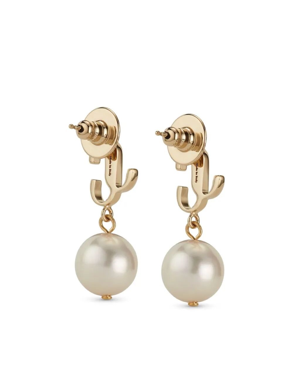 GOLD-FINISH METAL JC PEARL STUD EARRINGS