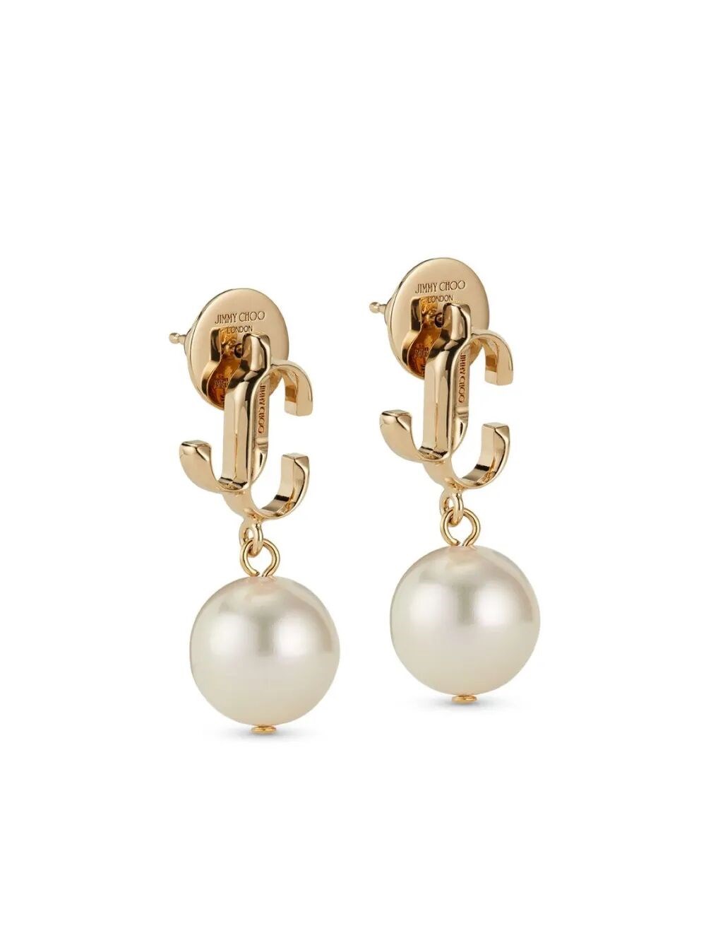 GOLD-FINISH METAL JC PEARL STUD EARRINGS