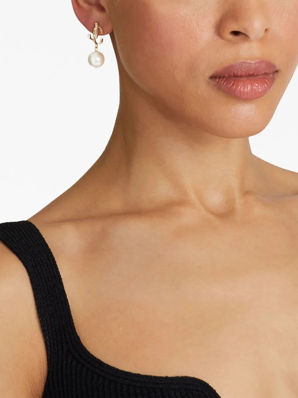 GOLD-FINISH METAL JC PEARL STUD EARRINGS