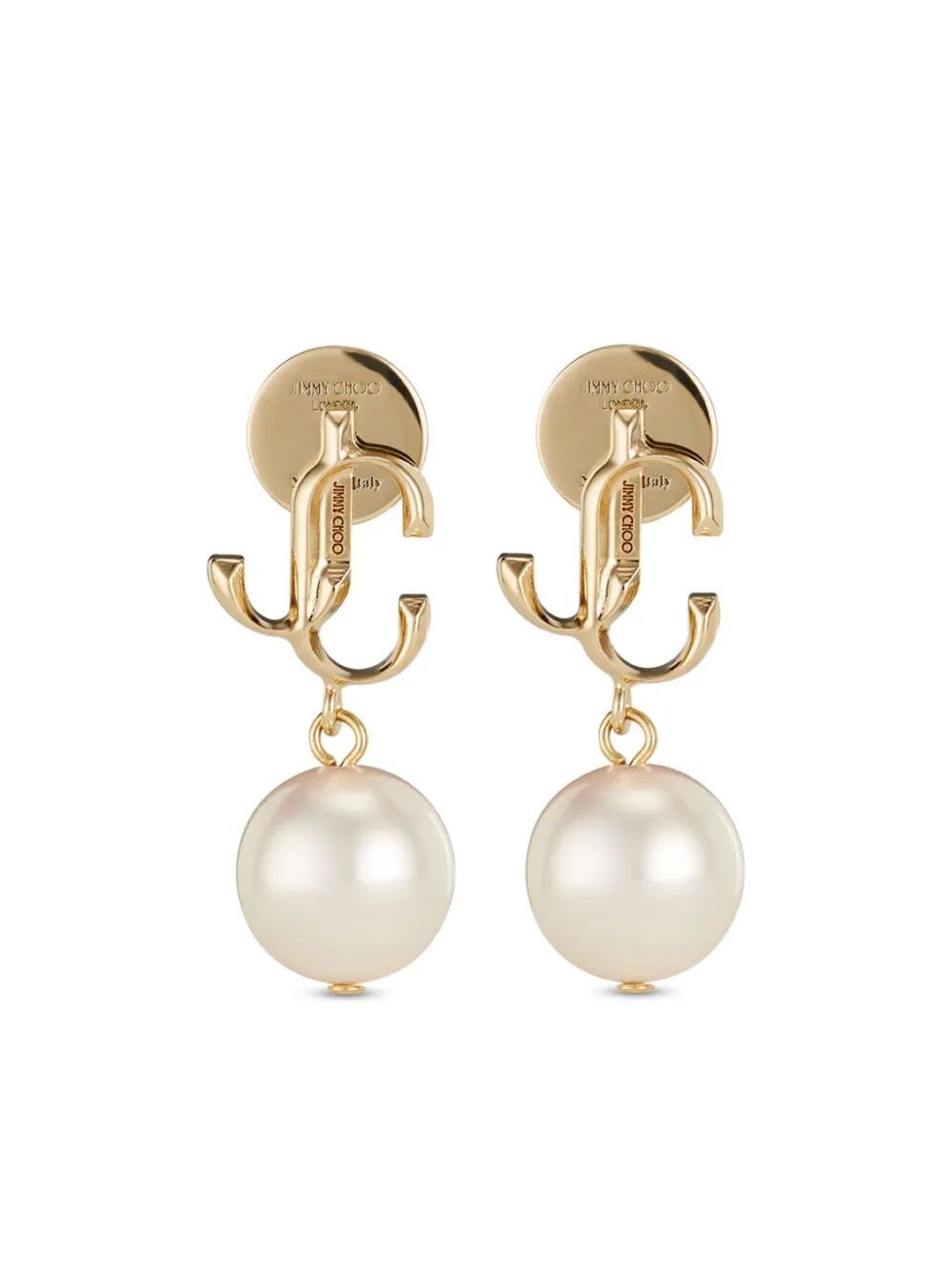 GOLD-FINISH METAL JC PEARL STUD EARRINGS