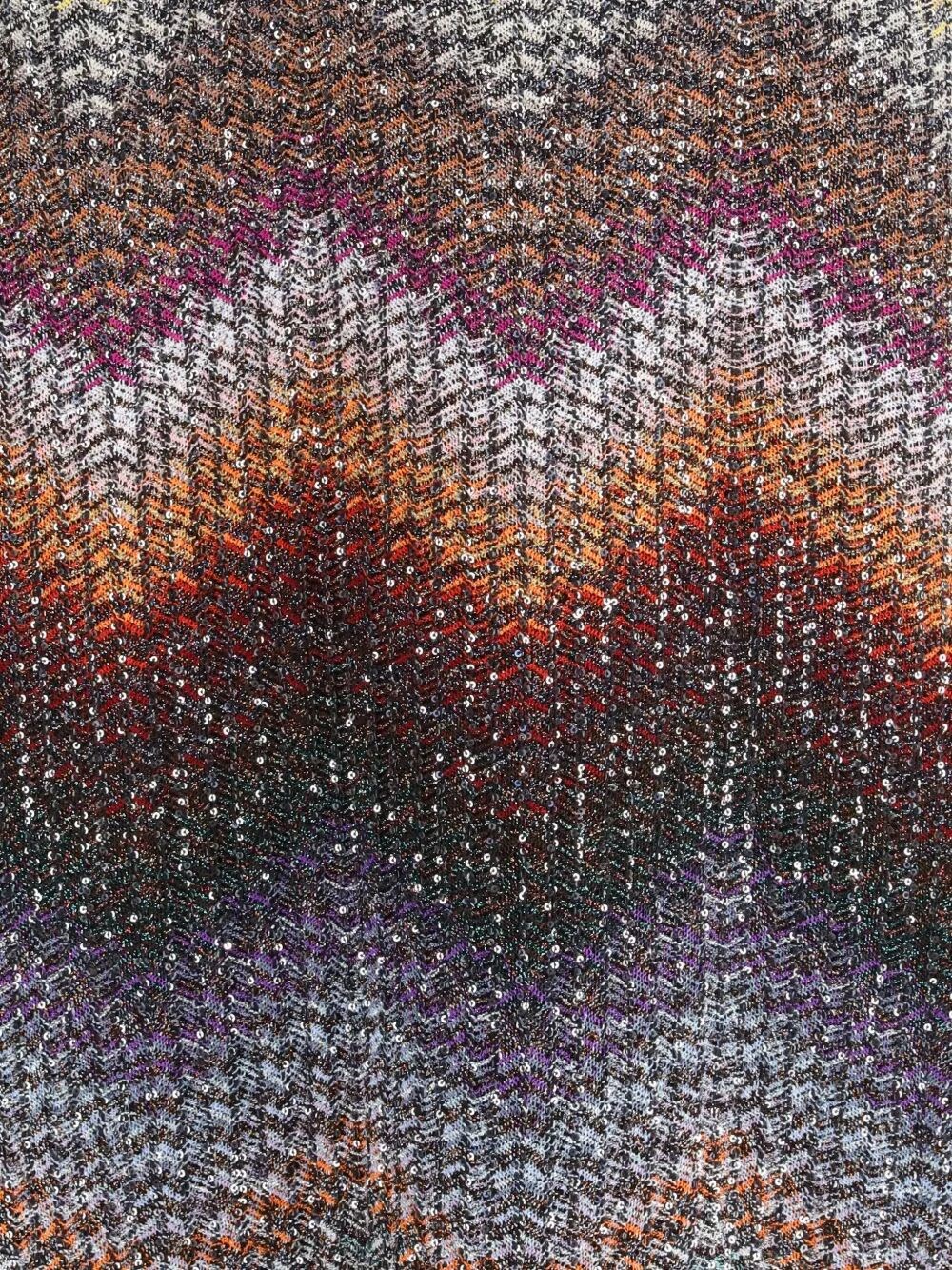 LONG HALTER-NECK DRESS IN A GREEK-STYLE ZIGZAG KNIT WITH SEQUINS