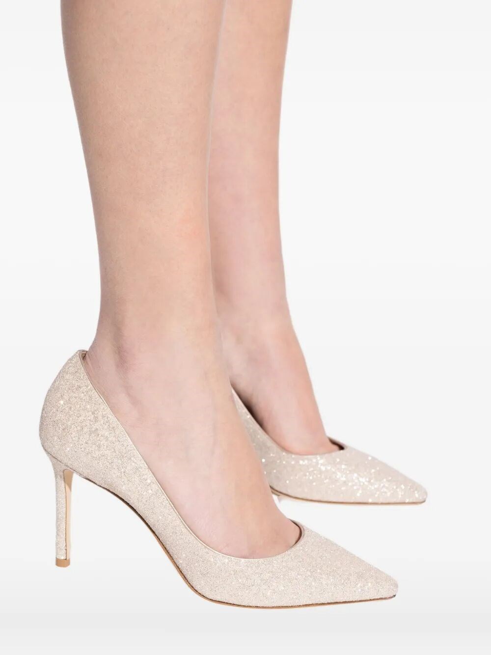 ROMY 85 CHAMPAGNE COARSE GLITTER FABRIC PUMPS