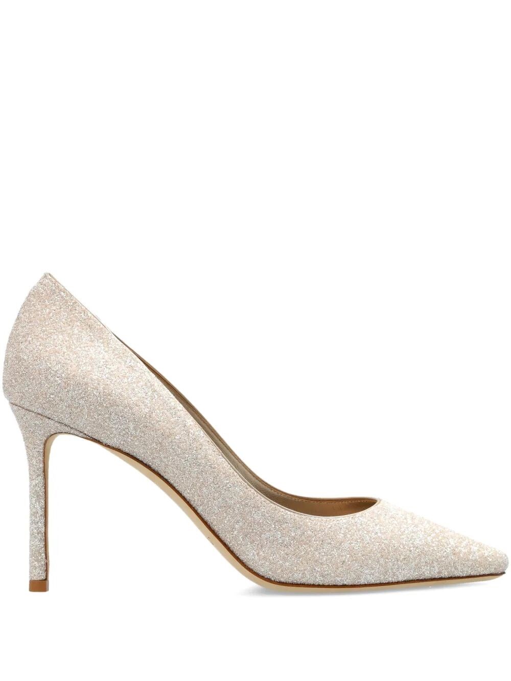 ROMY 85 CHAMPAGNE COARSE GLITTER FABRIC PUMPS
