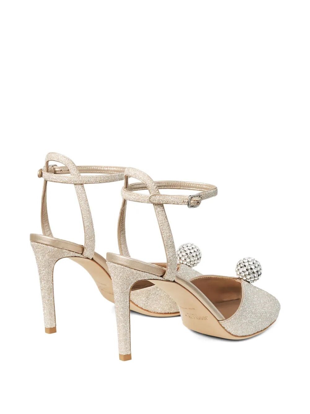 SAKORA 85 LIGHT GOLD GLITTER FABRIC SANDALS WITH CRYSTAL SPHERE
