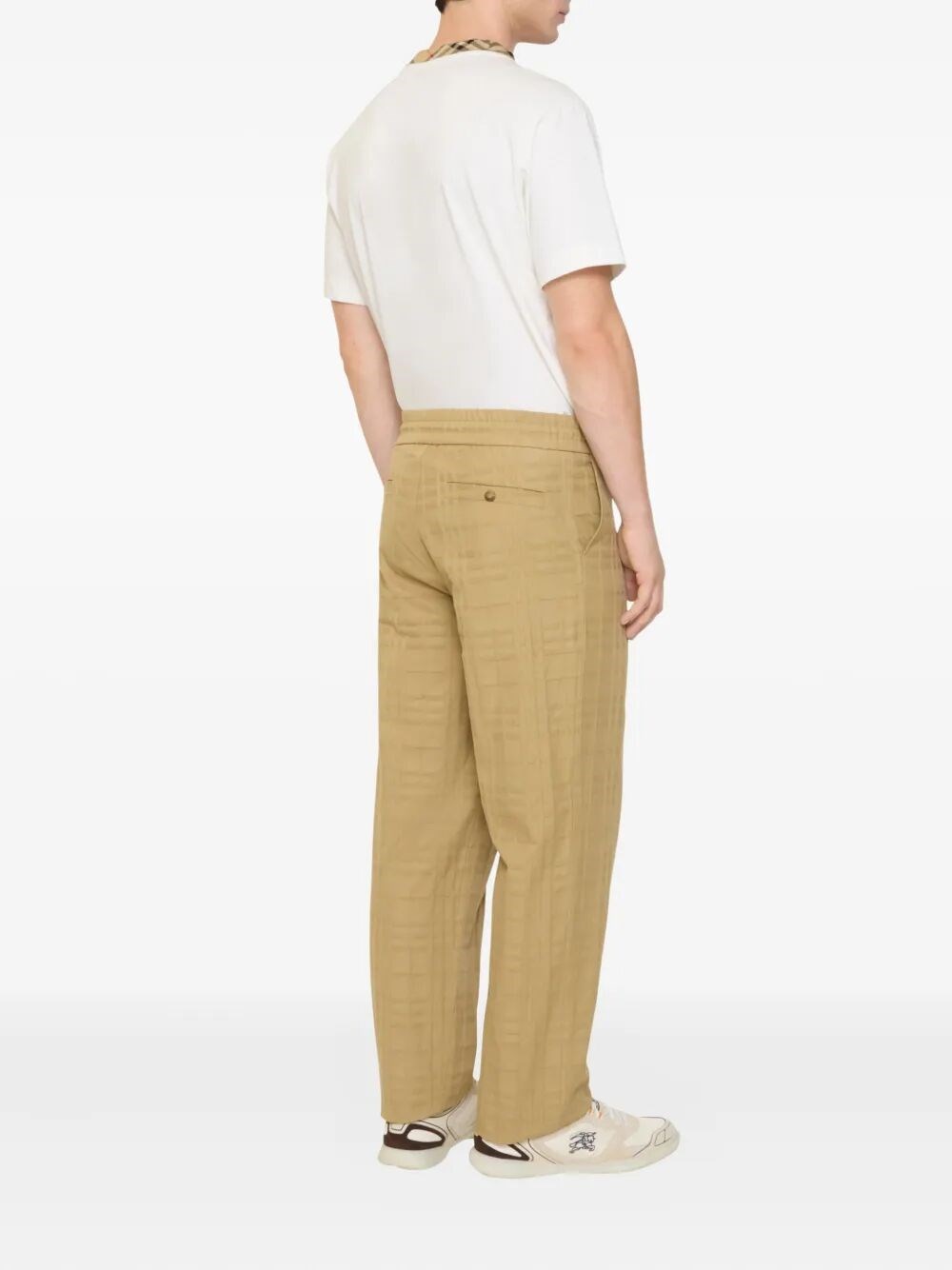 TEXTURED CHECK COTTON TROUSERS