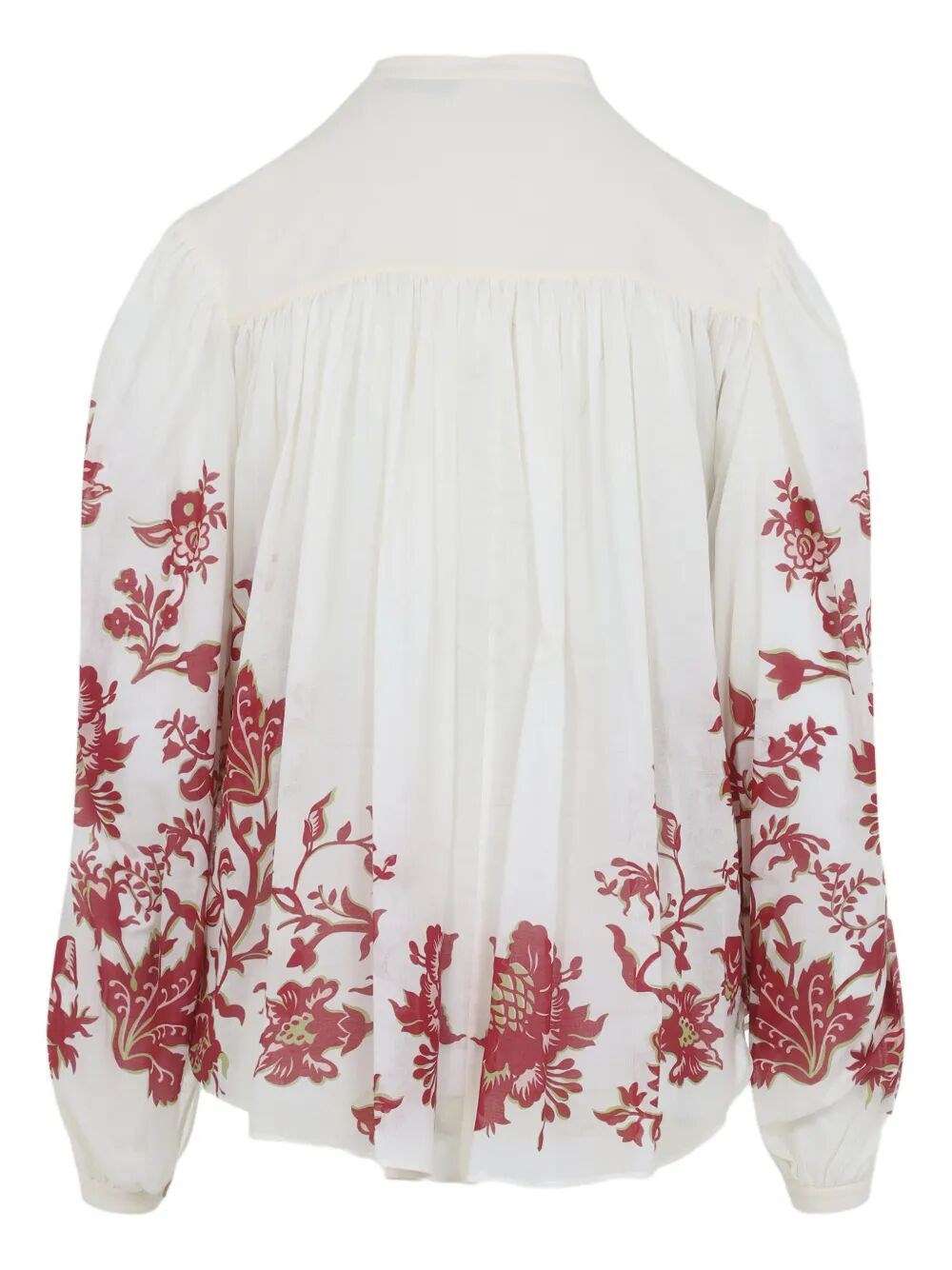 FLOWER-PRINT PLEATED COTTON BLOUSE