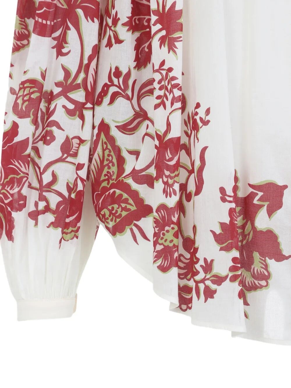 FLOWER-PRINT PLEATED COTTON BLOUSE