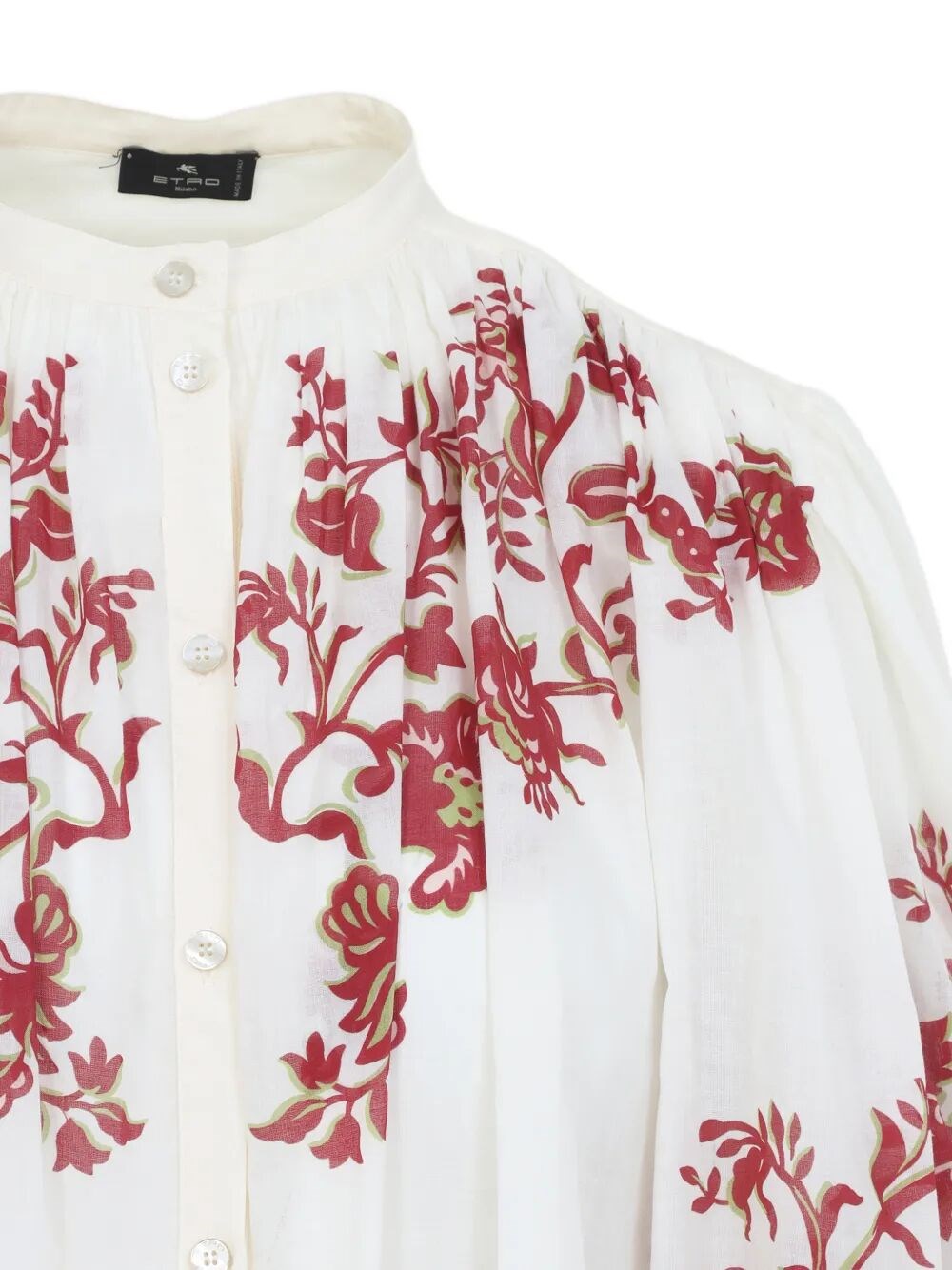 FLOWER-PRINT PLEATED COTTON BLOUSE