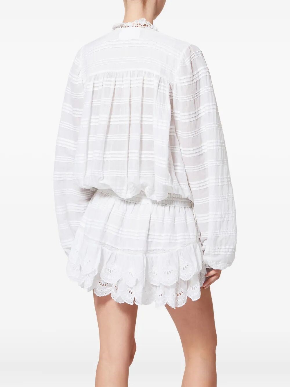 PREYA SHORT RUFFLED COTTON AND FLORAL LACE DRESS