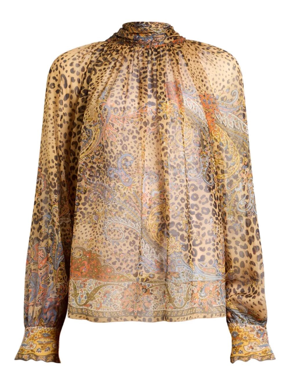 SILK CHIFFON BLOUSE WITH SCARF AND ANIMAL PAISLEY PATTERN 