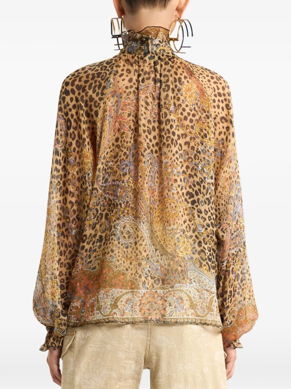 SILK CHIFFON BLOUSE WITH SCARF AND ANIMAL PAISLEY PATTERN 